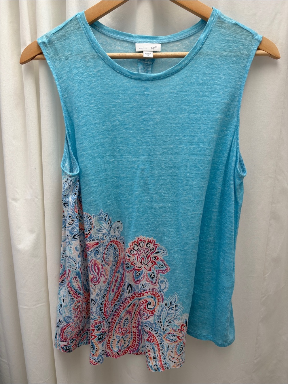 J.Jill Light Blue Sleeveless Paisley-Print Women's Tank Top